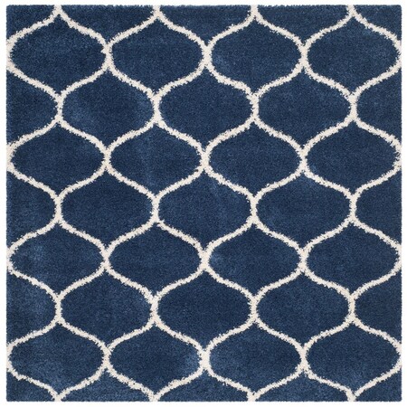 Safavieh 11 x 11 ft. Hudson Shag Power Loomed Square Area Rug; Navy & Ivory SGH280C-11SQ